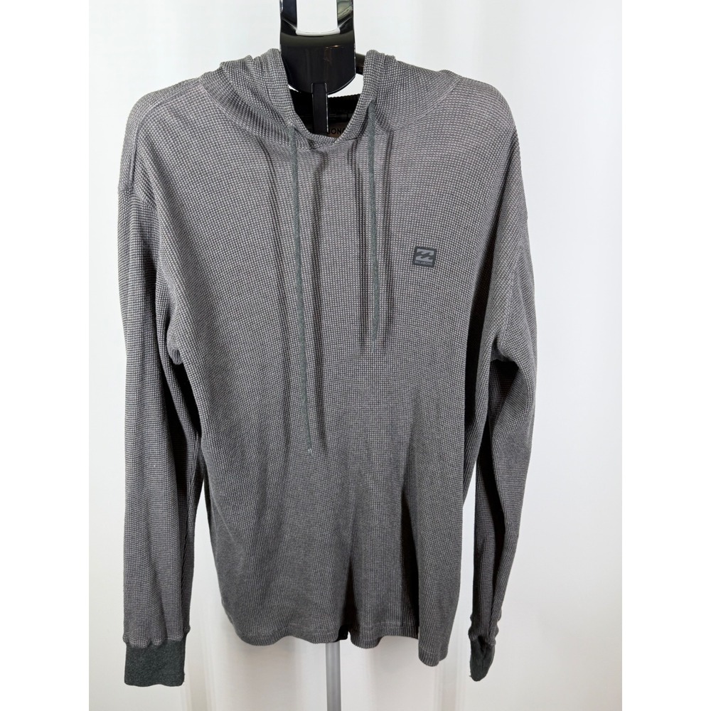 Billabong Mens Waffle Knit‎ Thermal Hoodie Grey Long Sleeve Pullover Size L